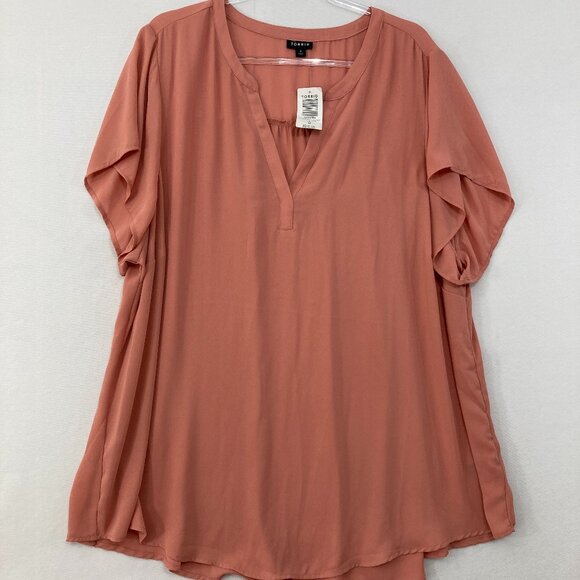 New Torrid size 4X Dusty Rose Split Neck Soft Flowy Short Sleeve Top Office Work - Picture 1 of 9